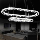 Rund Minimalistisch Pendelleuchte LED Kristall Esszimmer Wohnzimmer Kristallleuchter Dimmbar Modern Kronleuchter Elegante Höhenverstellbar Ring Design, Hängelampe Antik Deckenbeleuchtung, D86+55cm
