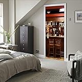 LuSeven türtapete günstig Bar Bartheke Weinglas 50x125cm(19.68 inches * 49.21 inches) 2 Pcs Fototapete Türtapete selbstklebend Türposter - Abnehmbar Fototapete Türfolie Poster Tapete Türaufkleber für