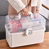 Dittzz Hausapotheke Box, Groß Medizinbox 3 Ebene Medizinkoffer Erste Hilfe Koffer Multifunktions Aufbewahrungsbox mit Tragegriff,34x19x22.5cm