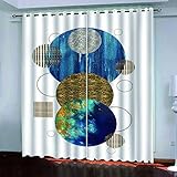 Vorhänge Kinderzimmer Blickdicht Ösenvorhang 2 Stücke 160X150cm(HxB) 3D Blauer Geometrischer Kreis Muster Gardinen Mit Ösen Verdunkelungsvorhang Schlafzimmer Schallschutz Vorhang