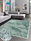 CARPETIA Shaggy Teppich Hochflorteppich Uni türkis mit Glitzer Größe 200 x 290 cm