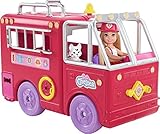 Barbie HCK73 - Feuerwehrauto Spielset, Chelsea Puppe (ca 18 cm), ausklappbares Feuerwehrauto, 15+ Zubehör zum Geschichtenerzählen, Aufkleber, Spielzeug Geschenk für Kinder ab 3 Jahren