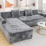 DZWAZD Sofabezug l Form, Samt elastisch sofabezug 1/2/3 sitzer Sofa überzug ecksofa bezug sofaüberwurf l Form/u Form Couch überzug Couch überwurf couchbezug l Form sofahusse