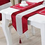 VDYXEW Tischläufer Modern Rot, 33 x180cm, Tischdeko Beflockt Damast Tischflagge für Küchentisch, Kaffeetisch, Familienessen, Kommode，Weinschrank