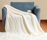 Hayisugal Wohndecke Boho Decke Weich Strick Wolldecke mit Quaste Kuscheldecke Sofadecke Couch Decke Überwurfdecke, Beige, 130 x 150cm