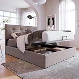 Hydraulisch Einzelbett Polsterbett Höhenverstellbares Bett mit Stauraum - Robuste Konstruktion, 90x200 cm Liegefläche Hellgrau