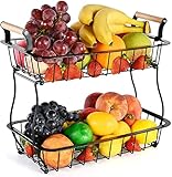 Obst Etagere Obstschale Obstkorb 2 ters Arbeitsplatte Abnehmbarer Obstkorb for Küche Gemüsefrüchte Korb Bowl Ständer Metall Drahtkorb Lagerhalter for Küche Wohnzimmer Esszimmer, schwarz Obstkörbe Obst