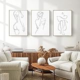 Abstrakte One Line Zeichnung Kunst Frau Leinwand Gemälde weibliche Figur Poster Frau Körper Minimalistischer Druck für Home Decor 40 x 50 cm x 3 rahmenlos