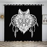 Gardinen W280cm x H178cm Wolf Traumfänger Thermovorhang gegen Kälte - Blickdichte Wohnzimmer Schlaufengardinen Dicker Vorhang Kälteschutz Thermo Vorhang Kinderzimmer, 2 Stücke