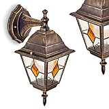 Außenwandleuchte Antibes, Wandlampe abwärts in antikem Look, Aluguß in Braun/Gold m. Klarglas-Scheiben, Wandleuchte m. E27-Fassung, max. 60 Watt, Retro/Vintage Außenleuchte für Terrasse u. Hof