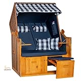 LILIMO Strandkorb Ostsee blau, Geflecht Natur, Variante A
