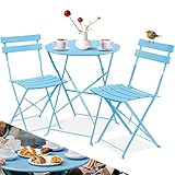 KESSER® Bistroset 3-teilig Bistrotisch mit 2 klappbaren Stühle Set Balkonset Balkonmöbel Klapp-Möbel Gartenset Sitzgarnitur Gartengarnitur Gartenmöbel Sitzgruppe Metall Bistro Gartentisch Hellblau