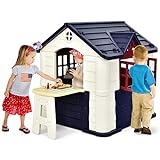 COSTWAY Kinder Spielhaus für bis zu 6 mit Pickniktisch, Türen und Fenstern, Kinderhäuschen Outdoor inkl. Spielzeugset und Regenschutzhülle, ideal für Jungen und Mädchen, 164 x 124 x 132 cm (Blau)