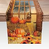 Herbst Kürbis Tischläufer, Thanksgiving Ernte Stroh Herbst Ahornblatt Tischläufer für Küche Esszimmer Kaffee oder Indoor und Outdoor Home Partys Dekor 33 x 183 cm