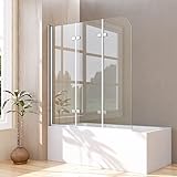 Duschwand für Badewanne 3-teilig 130x140cm faltbar Silber Dreifaltigkeitstür Duschtrennwand, Trennwand Badewannenwand Sicherheitsglas Badewannenaufsatz Dusche mit 6mm Nano Glas