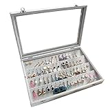 BIENSER Ohrring Aufbewahrung, 36 Paar Ohrringe Schmuckkästchen Mädchen, Jewelry Organizer box, Schmuck Organizers Box, schmuckaufbewahrung, Samt und Glas, Vitrine, Abschließbar, Staubdicht, 35x24x5cm