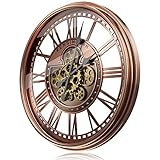 TOKTEKK 71,1 cm große Wanduhr mit echten beweglichen Zahnrädern, batteriebetrieben, moderne Metalldekorative Wanduhr, übergroße industrielle SteampunkWanduhr für Wohnzimmerdekoration