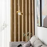Mesnt Vorhänge Blickdicht, Einfarbiger Jacquard-Blackout-Vorhang mit gesticktem Federmuster aus Baumwolle, Braun-Haken, 132x214CM-2 STÜCK