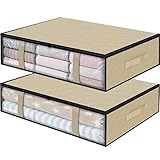 Moshbu Unterbett Aufbewahrungstasche - 2 Pack, Unterbett Aufbewahrungsbox mit Deckel, Kleidung Aufbewahrungstasche Kleiderschrank Aufbewahrung Organizer mit verstärktem Griff, für Bettdecke, Decke