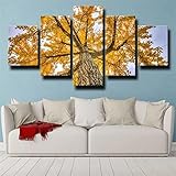 Leinwandbilder Wohnkultur Wandkunst 5 Stück Herbst Goldene Blätter Gemälde Hd-Drucke Poster Für Wohnzimmer, Schlafzimmer, Esszimmer, Büro, Kinderzimmer, Wandbild M/100 X 50 Cm