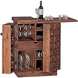 FineBuy Hausbar Lucca Sheesham Massivholz 65x91x50 cm Weinbar ausklappbar | Kleine Bar modern | Barschrank mit Türen | Spirituosenschrank mit Aufbewahrung für Flaschen und Gläser