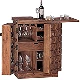 FineBuy Hausbar Lucca Sheesham Massivholz 65x91x50 cm Weinbar ausklappbar | Kleine Bar modern | Barschrank mit Türen | Spirituosenschrank mit Aufbewahrung für Flaschen und Gläser