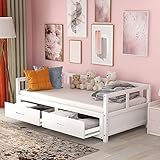 KEDAZM 90/180 * 200 Ausziehbares Tagesbetten mit 2 Lagerung Schubladen, Kiefernholz Tagesbett Rahmen mit Lattenroste, Multifunktional Schlafsofa für Schlafzimmer und Wohnzimmer, Weiß