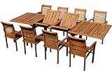 Teak Set: Gartengarnitur Tobago Ausziehtisch 200/250/300cm x 100cm + 8 Alpen Sessel Serie JAV von AS-S