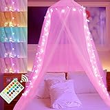 Elnsivo Pinkes Betthimmel, Farbwechsel, 100 LEDs, Stern-Lichterkette, beleuchtete Baldachin, Betthimmel mit Lichtern für Mädchen, Frauen, Schlafzimmer, Doppel- bis Kingsize-Bett-Dekoration