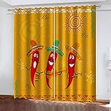 XLBOND Gardinen Blickdicht Ösen Kinder 3D Cartoon Rote Paprika Muster 160X150cm(HxB) 2Er Set Isolierung Schattierung Kinder Schlafzimmer Gardine Wärmeisolierender Ösens Vorhang Fenster Dekoration