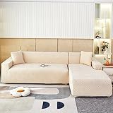 ZCXRYFL Stretch Sofa üBerzug Rutschfester Stoff Sofabezug MöBelschutz Couch üBerzug Hunde Katzen Kratzfest Sofa Cover FüR L Form Chaise Longue Kombination Sofa(ＡＡ（130-160cm）+BB（160-210cm）,Beige 2)