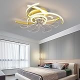 KLUFO Deckenventilator Lampe, Led Deckenventilator mit Lampe Modern Minimalistisch Schlafzimmer Decke Lampe Fernbedienung Timing Sechs Windgeschwindigkeit Wohnzimmer Fan Lampe (Gold/48W)