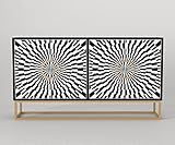 moebel17 9529 Gradel Sideboard Moderne Kommode Schrank Tisch, Weiß Schwarz mit Muster, 4 Türen, viel Stauraum, 4 Regalablagen, für Wohnzimmer, Holz, 150 x 84 x 35 cm