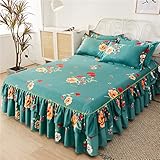 Rüschenrock-Tagesdecken-Set, Queen-Size-Prinzessin, Lotusblatt-Tagesdecke, Bettdecke, Drop-King-Staubröcke, leichte und atmungsaktive Bettdecken (Farbe: Grün, Größe: 180 x 220 cm)