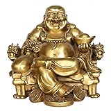 Lachende Buddha-Statue, Ornament, Maitreya-Buddha, Gott des Reichtums, sitzend auf einem Drachenstuhl, Figur, Skulptur, Feng Shui, Heimbüro-Dekoration, Messing