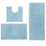 AinDen Badematte,3 Stück Waschbar Badezimmerteppich rutschfest, weich,40×60,50×50(U-Formen)+50×80 cm maschinenwaschbar für Badewanne,Dusche,Badezimmer (Hellblau)