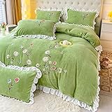TGPOLI Bettbezug 155 X 220,BettwäSche 180 X 200 cm Set,Herbst-Winter-Bestickte Spitze, Prinzessinnen-Stil, Fleece, Warme Bettdecke, BettwäSche-Set, Kinder Und Erwachsene