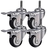 DREANNI Set Von 4 Schweren Rollen Mit Bremsen, M10 -Stammrädern, Schwenkkautschuken Für Möbel, Kein Geräusch, Lagerlager 100 Kg, (50 Mm/2 Zoll)/With Brake/1.5Inch*M8