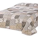 Delindo Lifestyle® Tagesdecke Bettüberwurf Herzen für Doppelbett, Patchwork braun, 220x240 cm