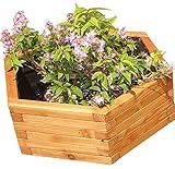 HOQ sechseckiger Pflanzkasten aus Lärche - mit Vlies und Griffen - Premium Pflanzkübel - Holz Blumentopf - Hochbeet aus Holz - Blumenkasten Ø 80x31cm