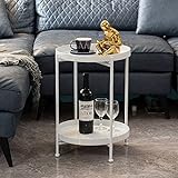 Sofa-Beistelltisch Nachttisch-Couchtisch for Wohnzimmermöbel Falten-Endtisch Kleine Eisen-Metall-Doppel-Sofa-Titel mit runden Fach-Speicher-Endtabellen Beistelltisch Nachttisch Set ( Color : White )