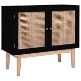 WOODEY Möbel Sideboard schwarz 88,5x40x80cm Größe MDF und Rattan