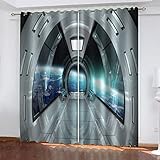 GSKOQD Gardinen Mit Ösen Wohnzimmer Kinderzimmer Fensterdekoration Blickdicht Thermovorhang 3D Science-Fiction-Raumkapsel Muster Ösenvorhang 2Er Set 220X214Cm (B X H) Schlafzimmer Verdunklungsvorhä