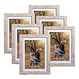 EXYGLO 6er-Set Rustikale Bilderrahmen 13x18 cm mit Natur-Holzmaserung für 18x13 Fotos mit Passepartouts oder 15x20 ohne Passepartouts, Wand- oder Tischaufsteller