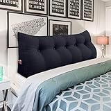 BNCKTRD Keilförmiger Kopfkissen Schlafzimmer Lesekissen Rückenstütze beim Sitzen im Bett Ergonomisches Lumbarkissen Körperpositionierung Bettkissen Leinen Bezug 140cm Holzkohle Schwarz
