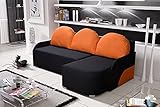 HUIJK Ecksofa Sofa mit Schlaffunktion Ottomane Rechts Schwarz/Orange