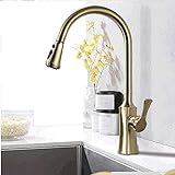 CRJUS Spray Stream Way Küchenarmatur, Gebürstetes Gold, Mehr Einlochdrehung, Schwenkbar, Heißes Badezimmer-Waschbecken-Mischbatterie, Langlebiges Waschbecken-Sprayer