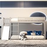 XPSSJMU Kinderbett mit Lattenrost Rutsche und Regal Etagenbett aus Kiefernholz mit Leiter und Rausfallschutz für Jungen Mädchen 90 * 200 cm weiß (Grau)