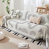 Homxi Sofaüberwürfe 2 Sitzer,180x280CM,Sofahusse Überzug Gestreift Bezug Sofa Chenille Sofa Handtuch Dunkelgrau Sofa Universal Bezug