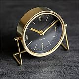 ZEYA Moderne Tischuhr Gold schwarz Metall [lautlos], analoge Standuhr Ø 15 cm [ohne Ticken], Uhr zum Hinstellen als attraktive Home Deko Wohnzimmer